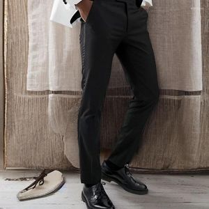 Costumes pour hommes, pantalon de costume noir avec rayures latérales en Satin, coupe cintrée, pantalon formel pour hommes, tenue de mariage et de soirée, en Stock, 2024