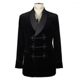 Costumes pour hommes Blazer en velours noir élégant châle revers veste à double boutonnage dîner de bal de mariage smoking de haute qualité manteau 1 pièce