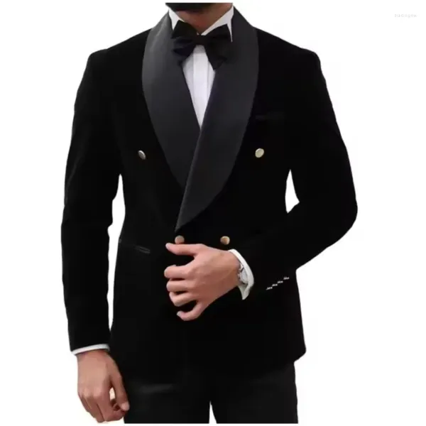 Costumes pour hommes Velvets noirs hommes 2 pièces Luxury Blazer Couleur de couleur Solid Tenues de mariage formelles