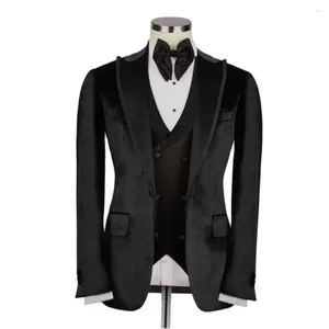 Herenpakken Black Velvet Men 3 PCS Peaked Rapel Business Man Kleding Bruiloft Bruidegom Party Terno Masculino Custom Made Blazer Sets