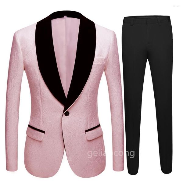 Costumes pour hommes noir velours col châle hommes mariage marié formel Tuxedos personnalisé Homme Slim Fit Jacquard 2 pièces (veste pantalon)