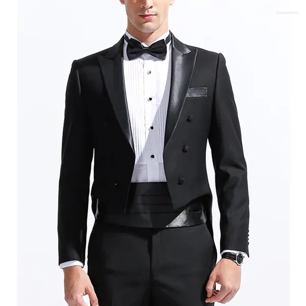 Trajes para hombre, abrigo negro de boda para hombre, abrigo de cola de 2 piezas con doble botonadura, moda masculina con solapa en pico, chaqueta personalizada, pantalones 2023