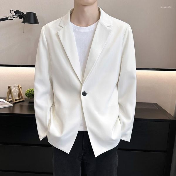 Trajes de hombre chaqueta Blazer informal blanco y negro elegante traje de gran tamaño abrigo masculino sólido un botón prendas de vestir exteriores sueltas