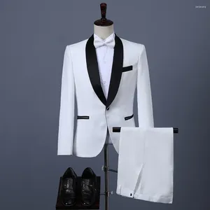 Herenpakken Zwart Wit Mannen Pak Bruidegom Stalman Bruiloft Formele Gelegenheid Tuxedo 2 Delige Set Jassen Broek Gift boog