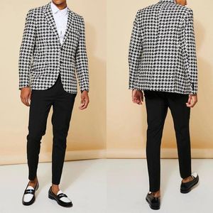 Costumes pour hommes noir blanc Plaid hommes 2 pièces Costume Homme smokings mariage marié fête bal Blazer ensembles vêtements d'affaires tenue vêtements