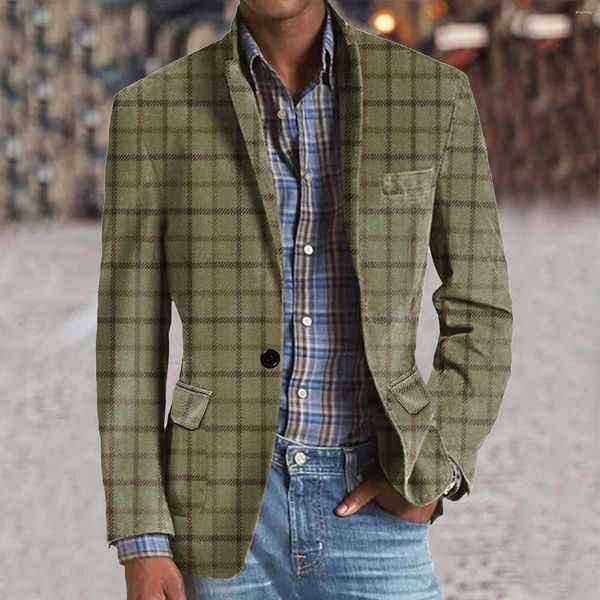 Suisse pour hommes Blazer 2024 Fashion Vintage Tartan Print Lapon à manches longues Patchwork Notch Single Breasted Pockets Blaze Carnival