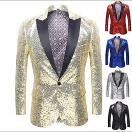 Herenpakken blazer dourado brilhante com lantejoulas jaqueta para huizen de baile boate traje palco