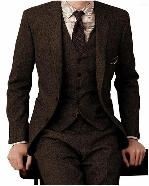 Costumes pour hommes Blazer pour hommes Designs Costume en tweed marron Vintage Hiver Mariage formel classique 3 pièces