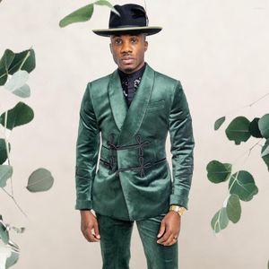 Trajes de hombre Blazer Terciopelo verde moderno para bodas Vestidos elegantes de graduación Esmoquin ajustado Conjunto de chaqueta personalizada de 2 piezas (pantalones de abrigo)