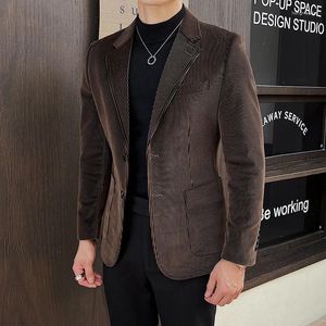 Herenpakken Blazer Hombre Koreaanse Luxe Kleding Hoge Kwaliteit Corduroy Blazers Jas Voor Mannen Winter Dikke Slim Fit Formele Pak jassen Mannelijke