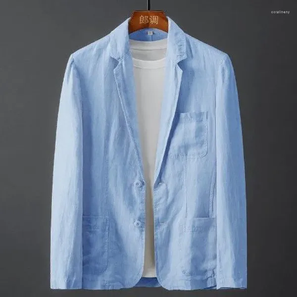 Trajes de hombre Blazer chaqueta Primavera Verano Color sólido delgado negocio Casual fino transpirable blanco algodón Lino traje abrigo masculino