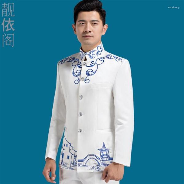 Costumes pour hommes Blazer hommes robe formelle dernier manteau tunique chinoise Costume Costume Homme Masculino mariage mariage pour chorale blanc