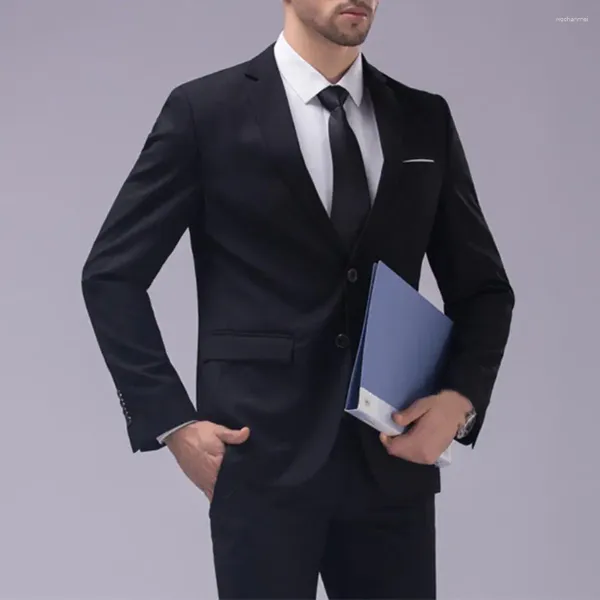 Trajes de hombre Blazer Pantalones Traje Color Sólido Temperamento Puro Dos Botones Traje Formal Conjunto Costuras Finas