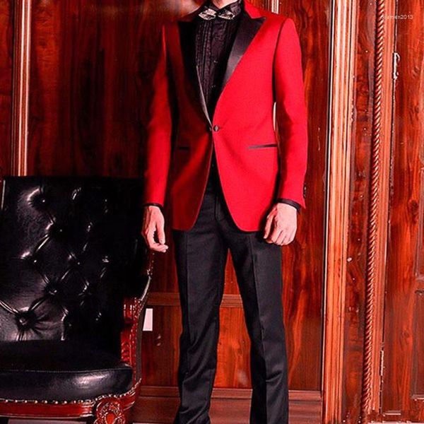 Trajes para hombre conjuntos de chaqueta traje de boda rojo para hombre 2 piezas chaqueta ajustada ajustada para hombre esmoquin de un solo pecho para novio caballero guapo
