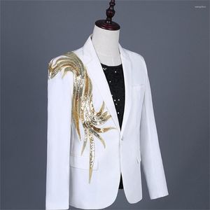 Trajes de hombre Blazer Singer's Stage Performance Dress Banquet Retro Gold Bordado White Casual Suit Coat