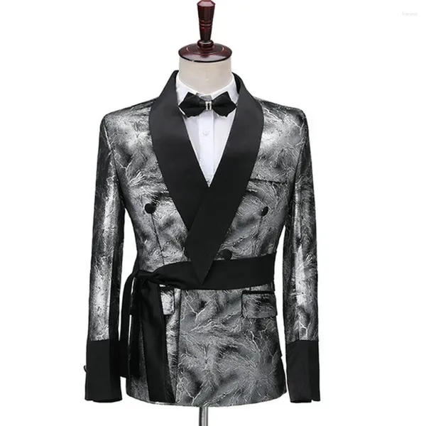 Trajes para hombres Blazer Terno Plata brillante plateado brillante con cinturón Fiesta formal de 1 pieza