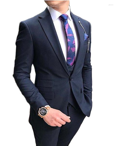 Trajes de hombre Blazer pantalones hechos a medida Slim Fit negro hombres para boda solapa con muescas novio desgaste 3Pc chaqueta chaleco pantalones ropa