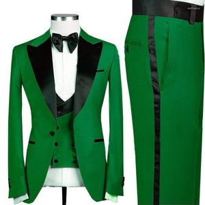 Costumes pour hommes Blazer Pantalon Vert Costume Party Wear 1 Bouton Peaked Revers Prom Tuxedo Slim Fit Pour Marié Mariage 3 Pcs Veste Pantalon