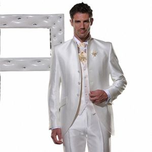 Herenkostuums Blazer Tweno Tuxedo Wedding Wit Satijn Single Breasted Driedelig Kostuum Hpmbre Jas Broek Vest Slim Fit Custom e60b#