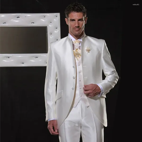 Costumes pour hommes Blazer Tweno Tuxedo Mariage Blanc Satin Simple Boutonnage Trois Pièces Costume Hpmbre Veste Pantalon Gilet Slim Fit Personnalisé