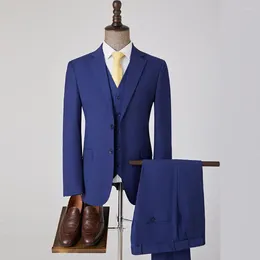 Costumes pour hommes (Blazer gilet pantalon) mode homme d'affaires Style britannique couleur unie décontracté lieu de travail marié hôte 3 pièces ensemble