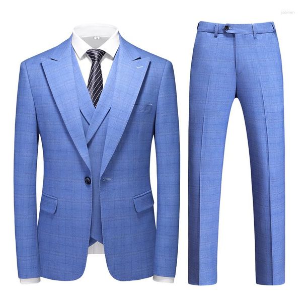 Costumes pour hommes (Blazer Vest Pants) Mode Casual évidé Figure Version coréenne de Gentleman British Style Slim Dress 3 pièces