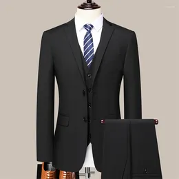 Trajes para hombre (Blazer, chaleco y pantalones), moda de caballero, informal, delgado, boda, tendencia elegante, versión coreana, conjunto de 3 piezas de negocios