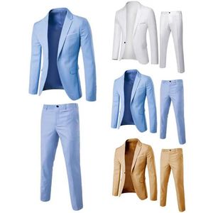 Herenpakken blazers 1 set jasbroek enkele borstveer en herfst slank fit knoppen bruiloft formeel Q240507