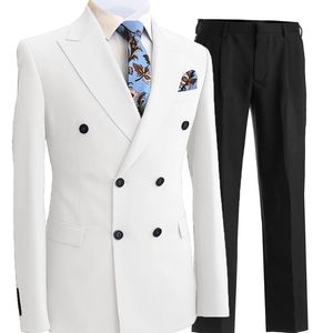 Herenpakken Blazers 2 stuks Gentleman Double Breasted Rapel Blazer Mens Pak met broek Formele Wit Beige Jacket voor bruilofts bruidegom Tuxedos 220909
