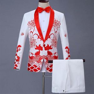 Pakken voor heren Blazers 2-delige set 2021 Chinese jurk Podiumgastheer Zangereskostuums Ceremonieel geborduurd pak Promfeest Weddi2921