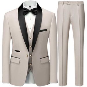 Men's Suits Blazers 2019 New Mens Leisure Butique Business Ultra Thin Wedding Host Official Officiel 3 pièces Gold Button Jacket Robe Coat Pantal