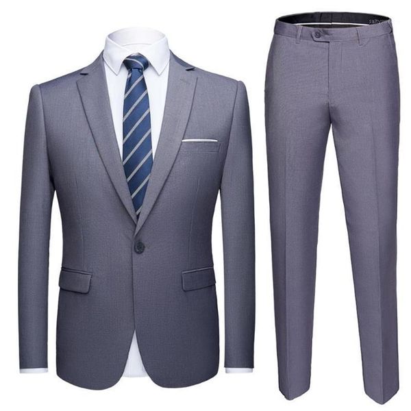 Trajes para hombres Blazers 2021 Tamaño asiático Conjunto para hombres Gris Blazer formal Pantalones Matrimonio Esmoquin Masculino Traje de 2 piezas Terno Boda Slim 2801