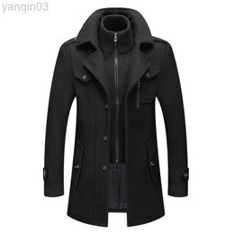 Herenpakken Blazers 2021 Merk Autumn en Winter Wool Jacket Solid Color Cold-Proof Doublar Casual Wind Breakher Male 4XL L220902