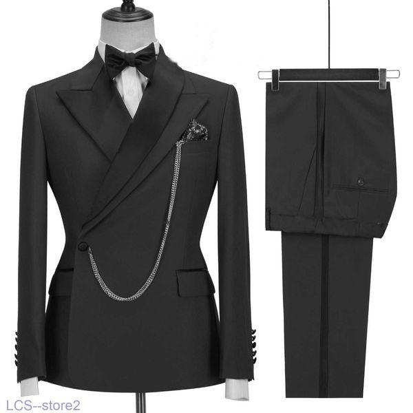 Costumes pour hommes Blazers 2021 Custom Made Black Groom Tuxedo Peaked Revers Double Breasted Men Suit Prom Wedding Party Mens Costume (Veste + pantalon)