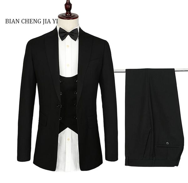 Trajes de hombre Blazers 2021 diseño francés de alta calidad para hombre 3 piezas Formal ajustado negro traje de boda para hombres esmoquin suave moderno Blazer Se
