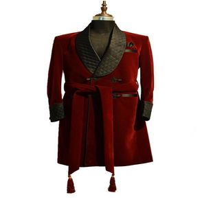 Costumes pour hommes Blazers 2021 Long Bordeaux Velours Fumer Vestes Noir Châle Revers Formelle Tuxedos Lâche Vintage Rétro Partie Pr234I