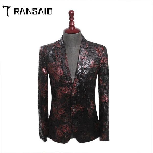 Trajes para hombres Blazers 2021 Hombres Peaked Solapa Blazer Diseños Tallas grandes 4XL Estampado floral Terciopelo Traje Chaqueta Otoño Invierno Novio 221S