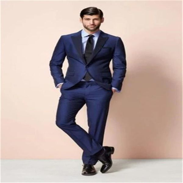 Trajes de hombre Blazers 2021 traje de moda moderno azul vestido Formal boda fiesta hombre esmoquin novio 2 piezas (abrigo + pantalones corbata)