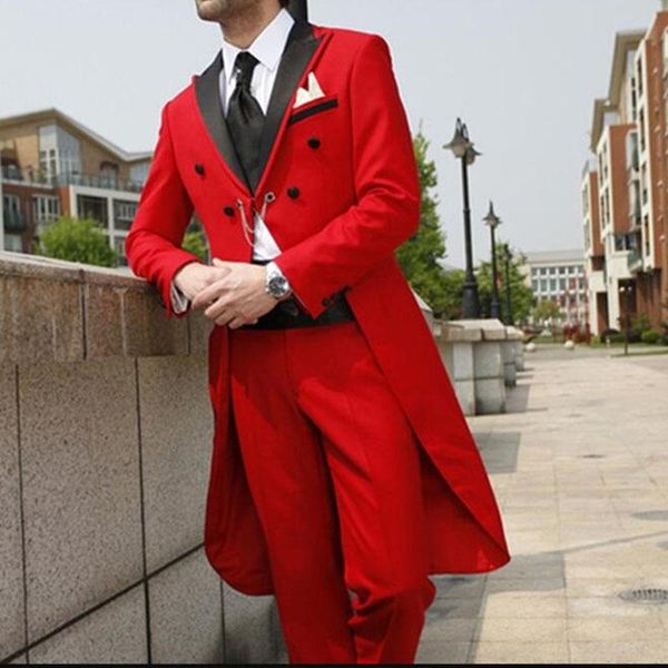 Trajes para hombres Blazers 2022 hecho a medida rojo FRAC novio esmoquin hombres de negocios chaqueta + pantalón traje de boda para fiesta de graduación dos piezas