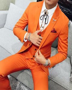 Herenpakken Blazers 2022 Fashion Design Orange Men Custom Made Blazer Broek voor Bruidegom Bruiloft Jas Party Wear 3PCS Jas + Vest + Pant