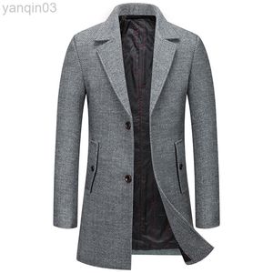 Trajes para hombres Blazers 2022 Moda para hombre Mezclas de lana Trench Casual Company Trenchcoat Otoño Invierno Abrigo cálido Chaqueta de tela masculina L220902