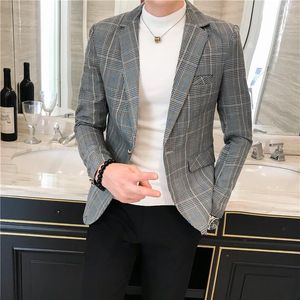 Herenpakken blazers 2022 plaid blazer mannen geprinte pak jas mannelijke Koreaanse stijl slanke fit casual modetrend jurk asias maat s-3xl