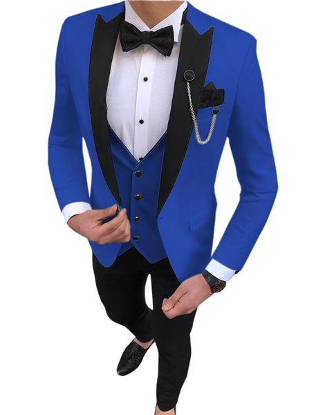 Costumes pour hommes Blazers 2022 Terno Slim Fit Royal Blue Prom Groom Mens Suit Veste + Pantalon + Gilet Custom Made Mariage Pour Hommes Groomsmen Tuxedo 3 P