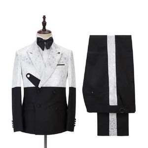 Herenpakken Blazers 2022 Uniek Design Wit Patroon Kostuum Homme Mens 2 Stks Groomsmen Bruiloft Tuxedos Terno Masculino Slim Fit Prom