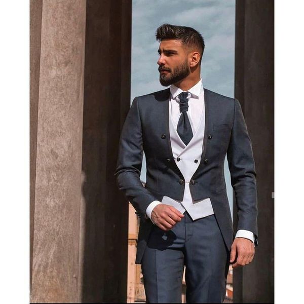 Costumes masculins Blazers 2023 Arrivée British Style Navy Blue Blue Made Makes à poitrine Double Points chauds Wear Blazer 3 pièces Skinny