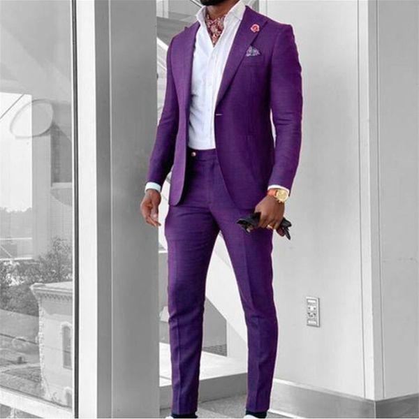 Costumes pour hommes Blazers 2023 arrivée hommes marié mariage noir violet Blazer veste pantalon 2 pièces affaires formel classique Costume 230227