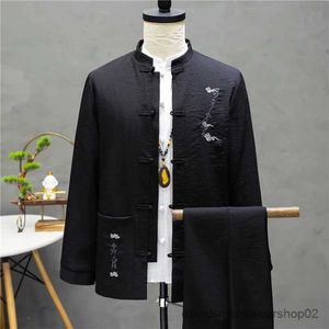 Costumes pour hommes Blazers 2023 Automne Mens Costume broderie chinois Style Stand Collar veste pantalon