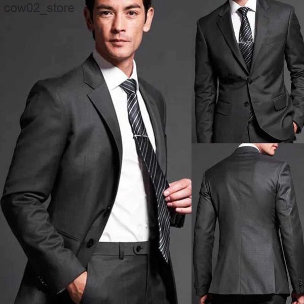 Trajes para hombres Blazers 2023 Conjunto de traje para hombre hecho a medida Traje a medida Trajes de boda de carbón a medida regulares para hombres Esmoquin de novio ajustado para hombres Q230103