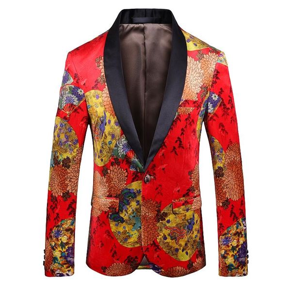 Costumes pour hommes Blazers 2023 Fantaisie Blazer Hommes Floral Impression Épissé Col Châle Hommes Robe Costume Vestes Plus Taille Mode Slim Fit Homme