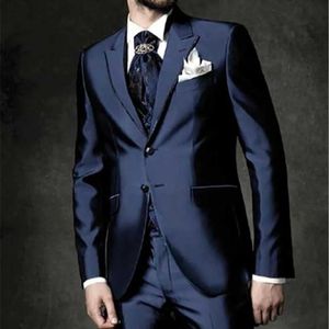 Herenpakken blazers 2023 mode casual aangepaste bruidegom avondjurk marineblauw revers trouwjurk/bal beste heren bruid kamer (jas+broek+vest) q240507